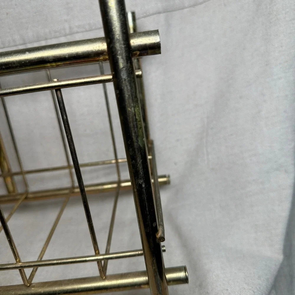 Vintage Mid Century Modern Brass Tone Wire Magazine Rack Record Holder MCM Gold
